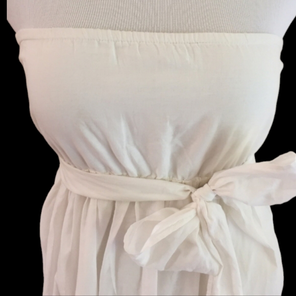 Vintage Strapless Sundress/Off-White Cotton/Border Print - Picture 4 of 5